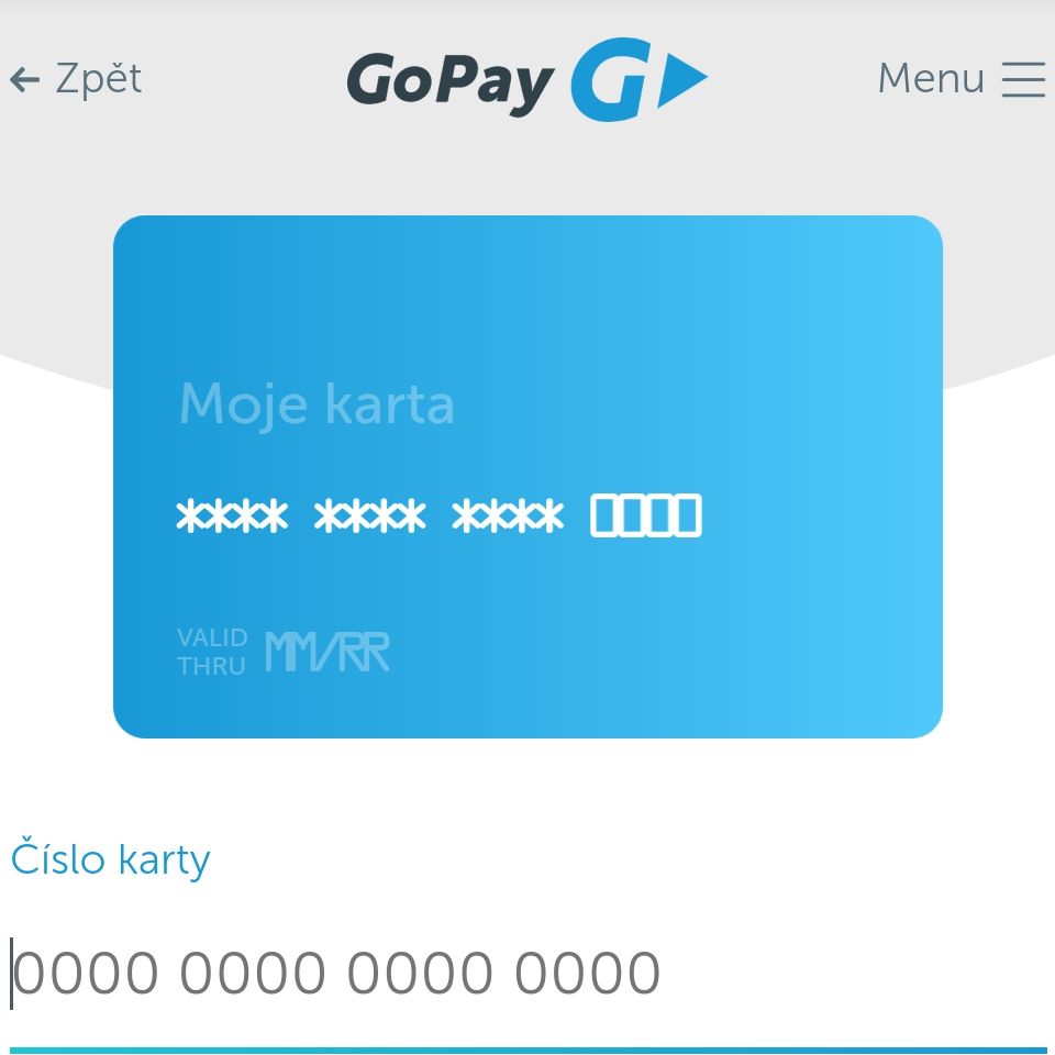  Preview of the GoPay gateway environment on a mobile phone